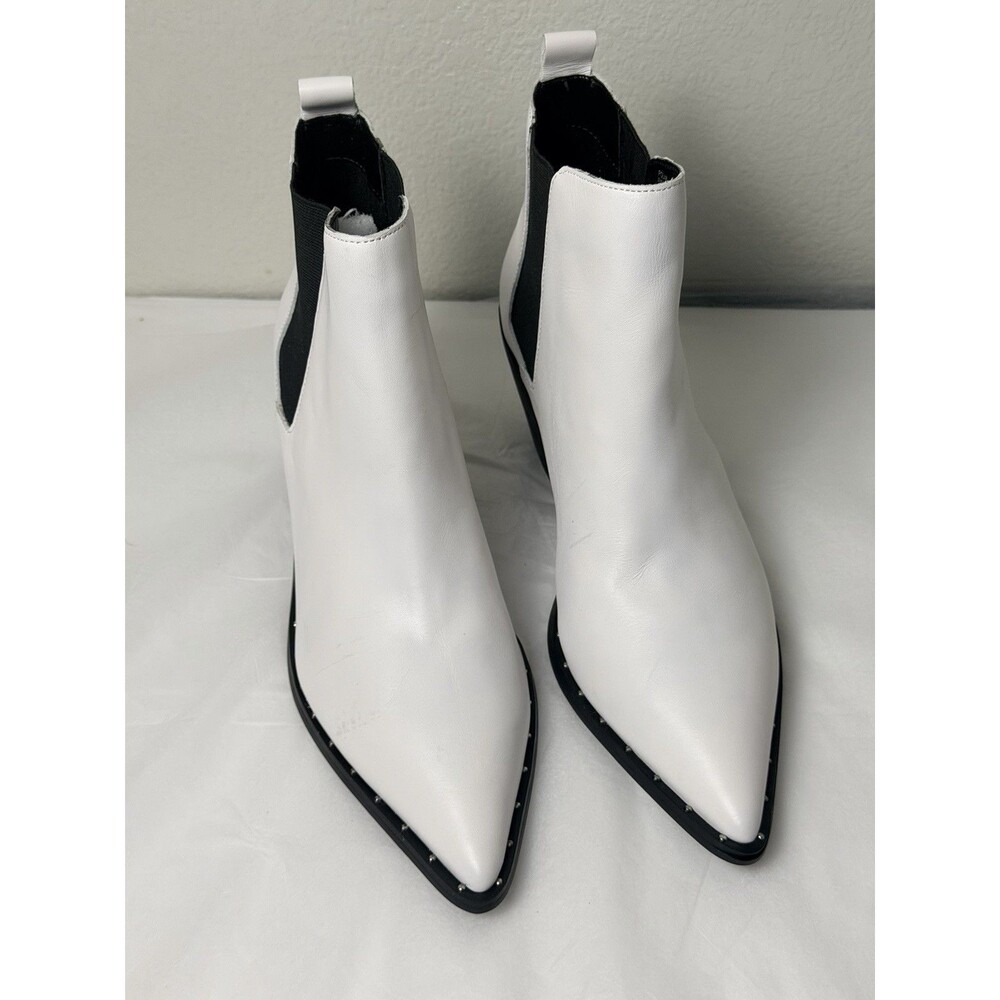 Charles David Polar White Leather Western Chelsea Studded Boots Women Size 9M